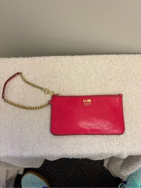 Coach Madison Pink Pebbled Leather Wristlet with Gold Chain